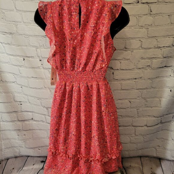 Aqua Girls' Flutter Speckle Print MIDI Dress - Picture 7 of 8